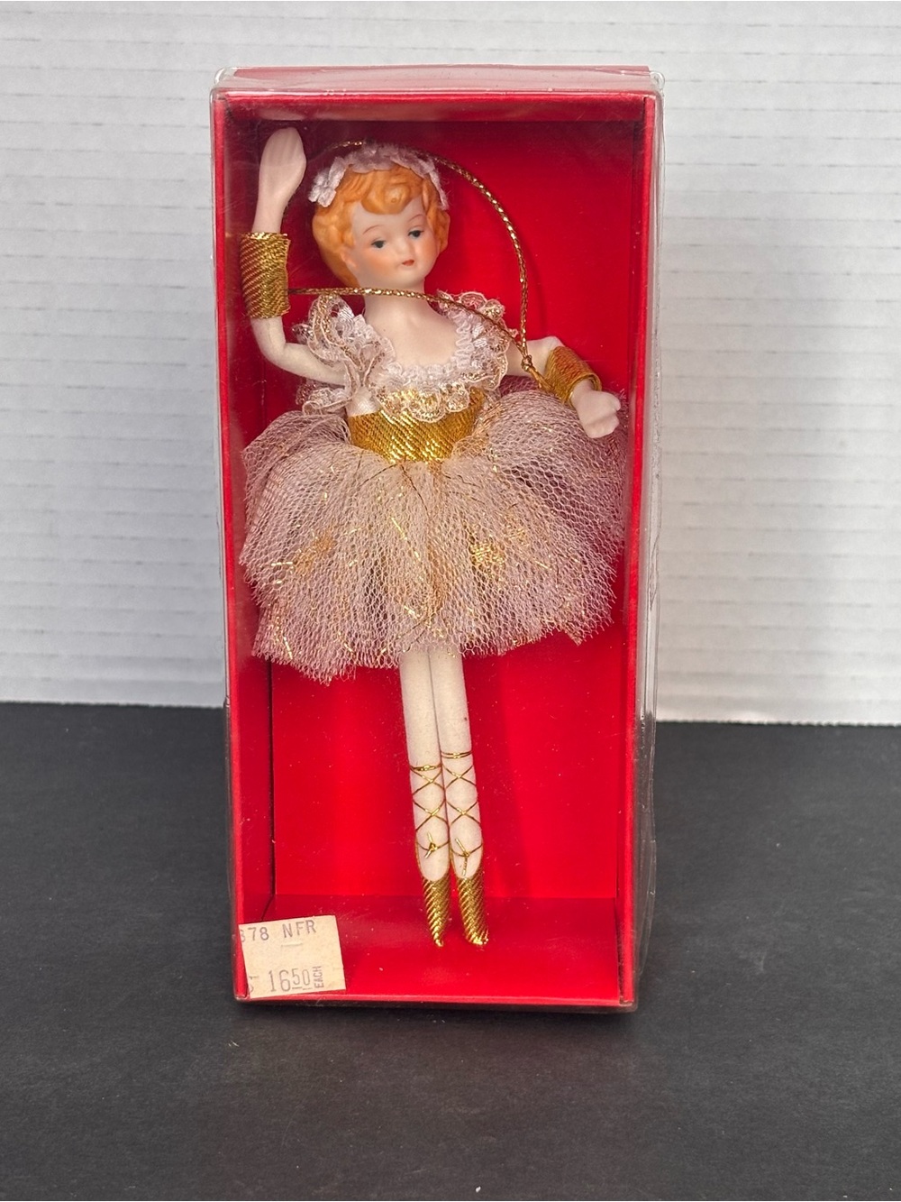 Vtg Roman Inc Porcelain Ballerina Christmas Ornament Tulle Dress Taiwan  1980’s
